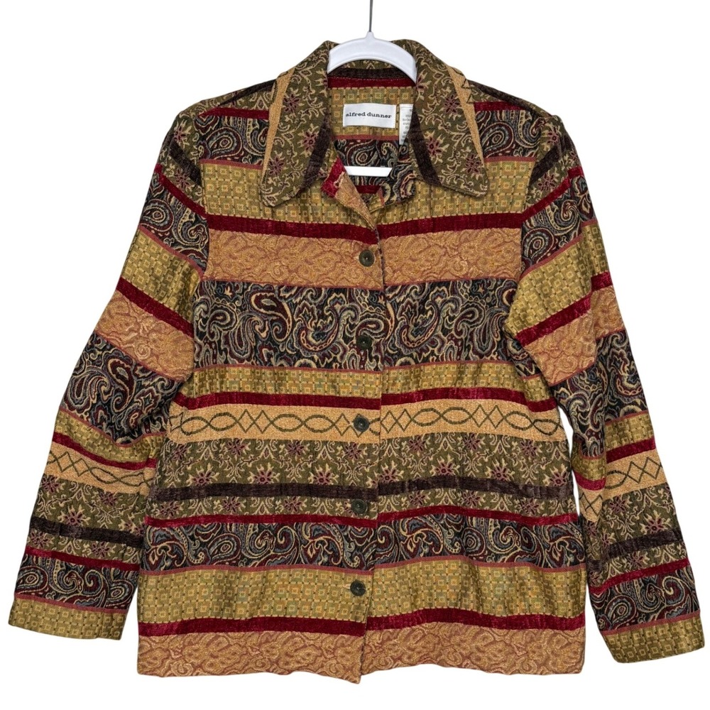 Vtg Alfred Dunner Tapestry Jacket Sz 10 Goblincore Earthy Paisley Woven Striped